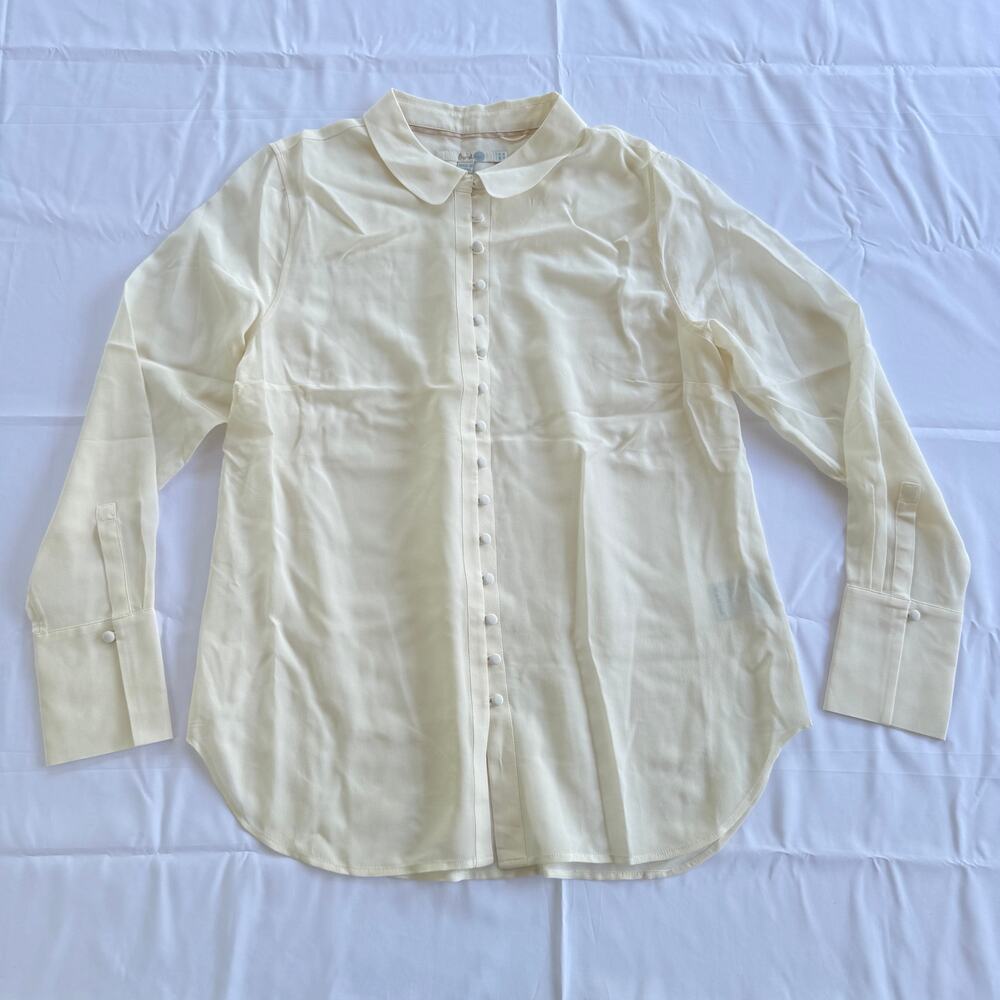 Boden Women's US 10 Cream/Ivory Silk Button Front Long Sleeve Blouse